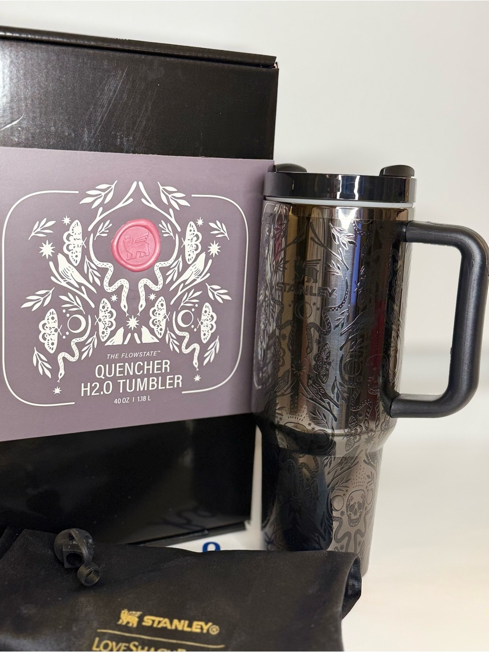 Collectible Stanley Black Engraved Quencher H2.0 Tumbler with Handle. Brand new
